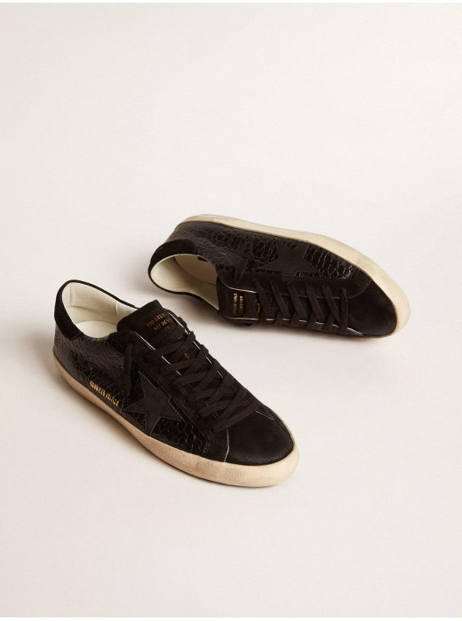 Mens Super-Star LTD in crocodile-print leather with black suede inserts