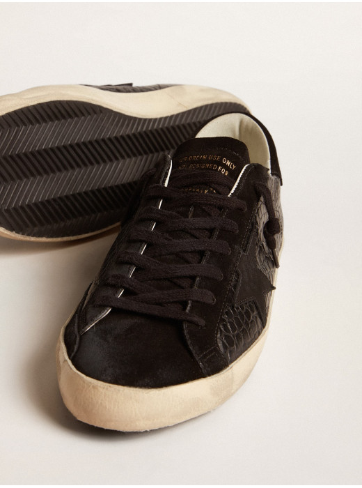Mens Super-Star LTD in crocodile-print leather with black suede inserts