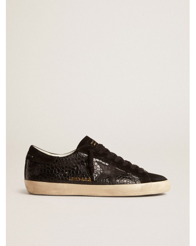 Mens Super-Star LTD in crocodile-print leather with black suede inserts