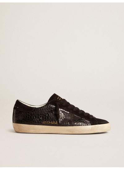 Mens Super-Star LTD in crocodile-print leather with black suede inserts