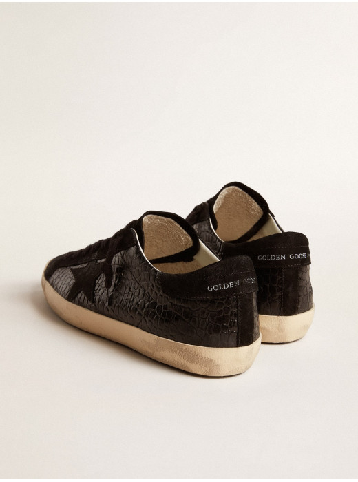 Mens Super-Star LTD in crocodile-print leather with black suede inserts