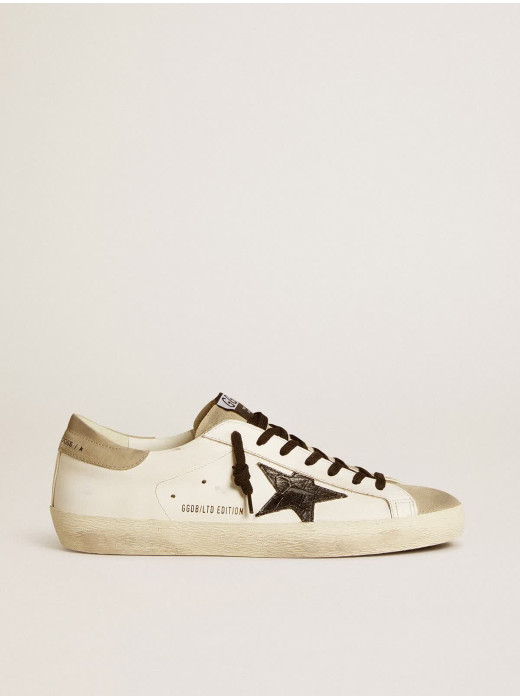 Mens Super-Star Sneakers in Black Leather With Croc-Print and Black Star