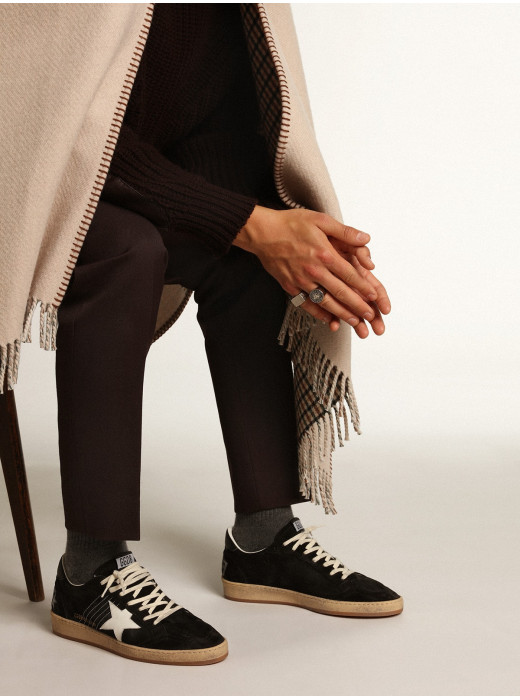 Mens Ball Star in black suede with white leather star