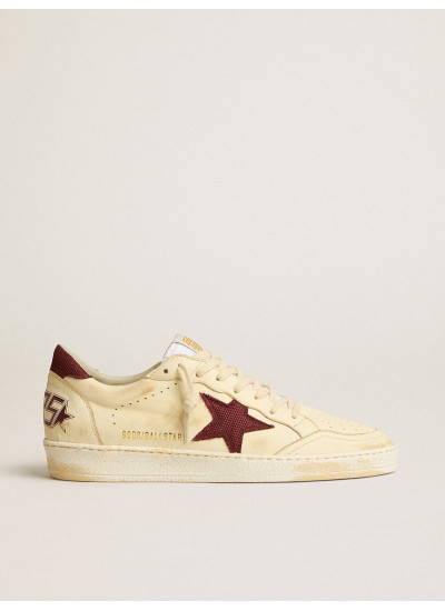 Mens Ball Star in beige nappa with burgundy mesh star and heel tab
