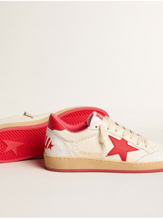 Mens Ball Star  Wishes in white leather with a red star and heel tab