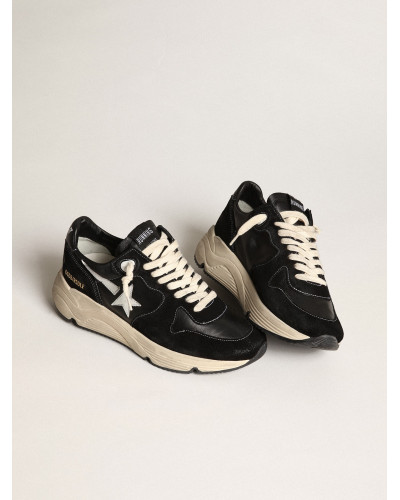 Mens Running Sole in black nappa leather and suede with a white star