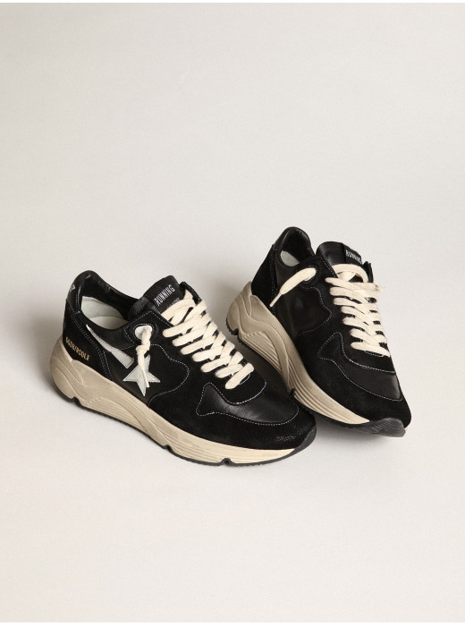 Mens Running Sole in black nappa leather and suede with a white star