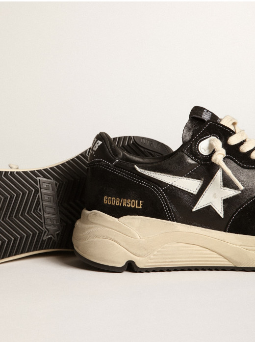Mens Running Sole in black nappa leather and suede with a white star