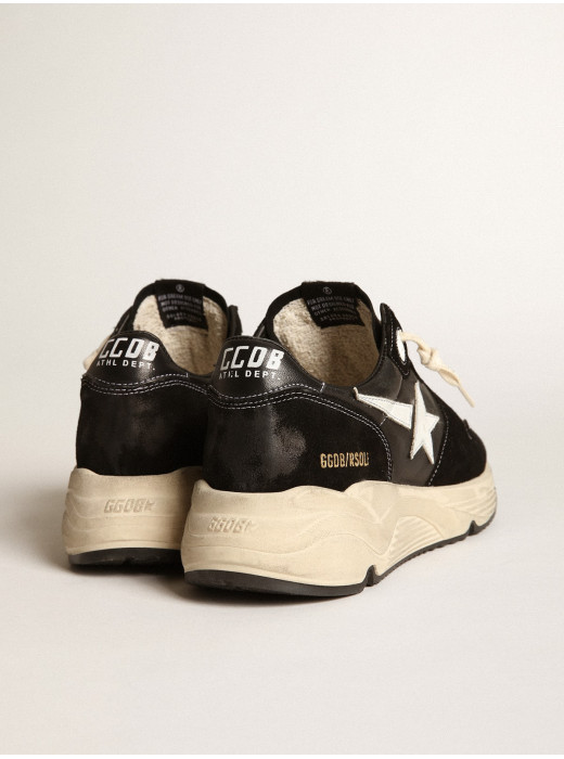 Mens Running Sole in black nappa leather and suede with a white star