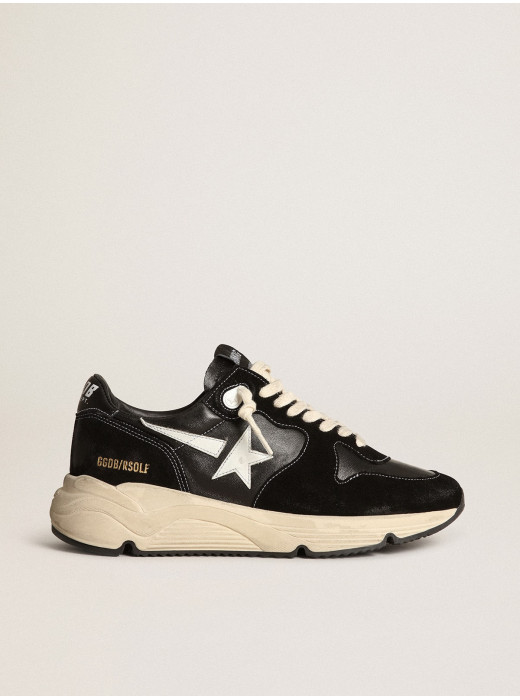 Mens Running Sole in black nappa leather and suede with a white star