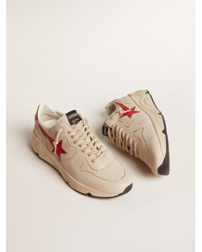 Mens Running Sole in gray nappa leather with red nappa leather star and heel tab