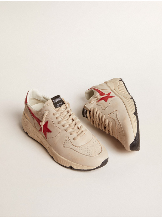 Mens Running Sole in gray nappa leather with red nappa leather star and heel tab