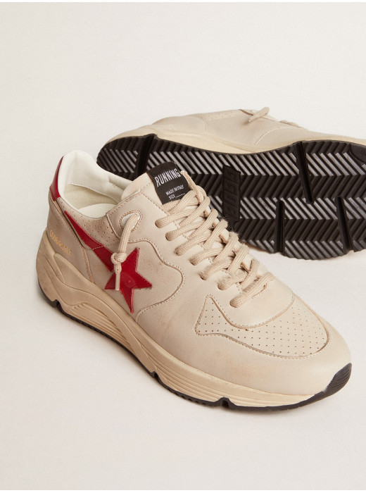 Mens Running Sole in gray nappa leather with red nappa leather star and heel tab