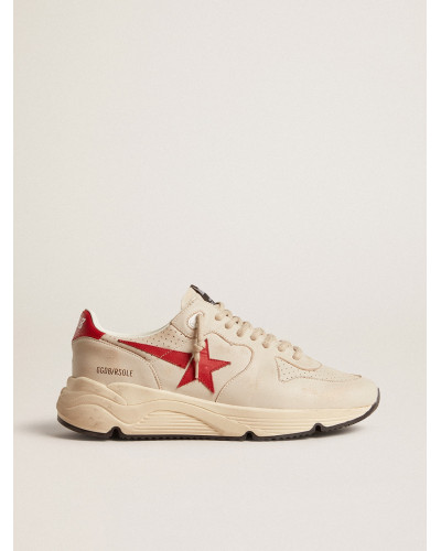 Mens Running Sole in gray nappa leather with red nappa leather star and heel tab