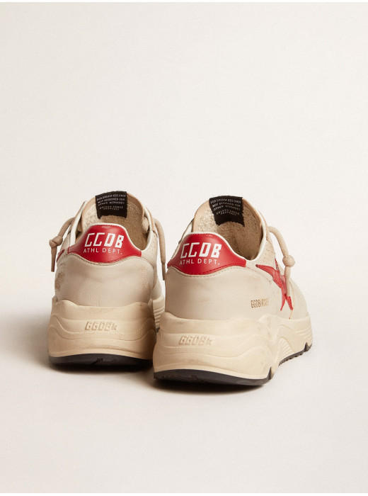 Mens Running Sole in gray nappa leather with red nappa leather star and heel tab