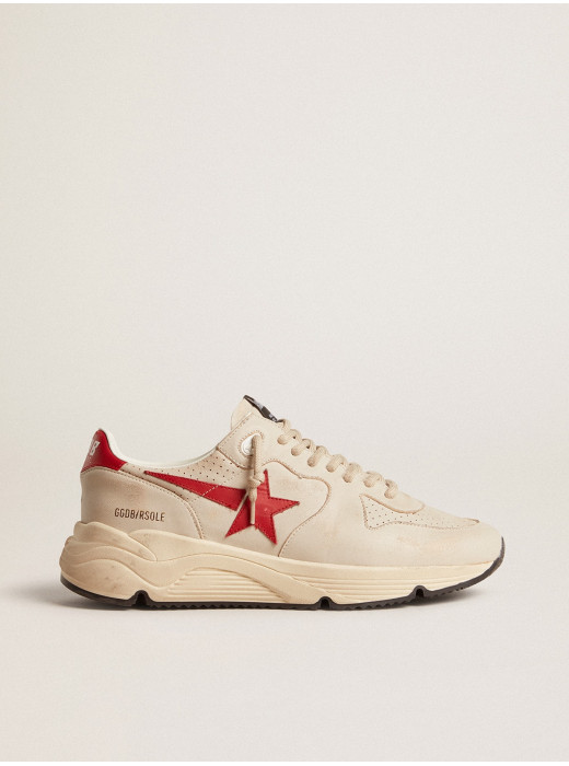 Mens Running Sole in gray nappa leather with red nappa leather star and heel tab