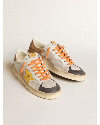 Mens white Stardan with ocher leather star and nubuck inserts