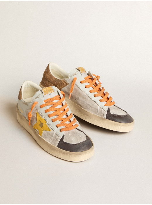 Mens white Stardan with ocher leather star and nubuck inserts