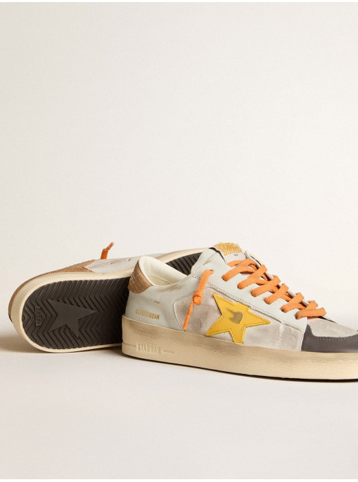 Mens white Stardan with ocher leather star and nubuck inserts