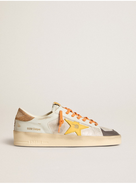 Mens white Stardan with ocher leather star and nubuck inserts