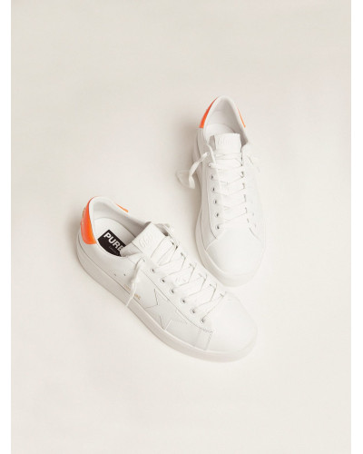 White Purestar sneakers with fluorescent orange heel tab
