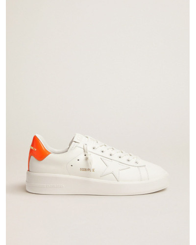 White Purestar sneakers with fluorescent orange heel tab