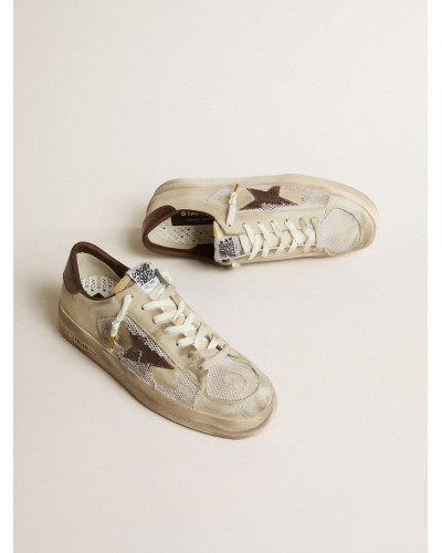 Stardan in nubuck and mesh with brown lizard-print leather star