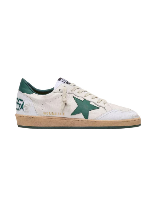 Mens Ball Star in White Nappa with Green Leather Star and Heel Tab