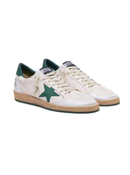 Mens Ball Star in White Nappa with Green Leather Star and Heel Tab