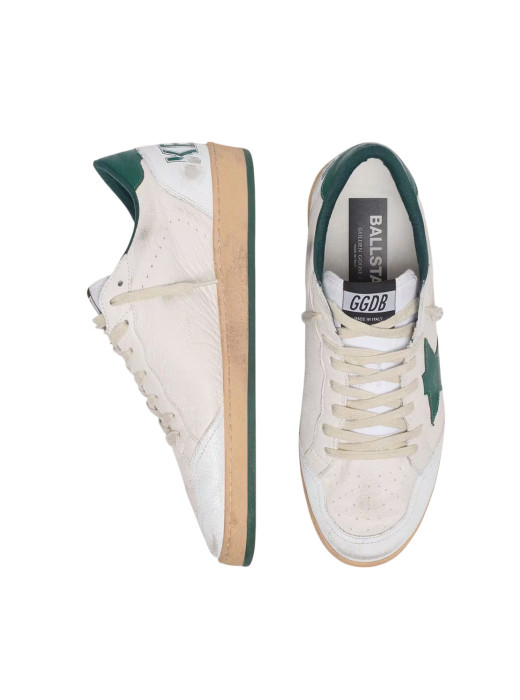 Mens Ball Star in White Nappa with Green Leather Star and Heel Tab