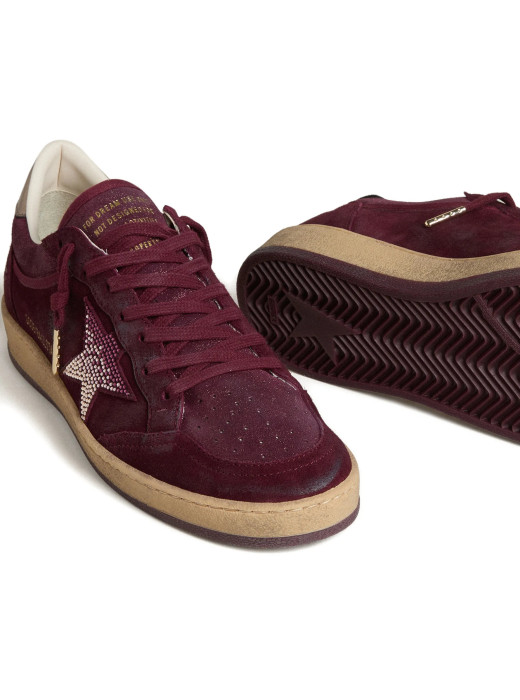 Ball Star in Burgundy Suede with Crystal Star and Metallic Heel Tab
