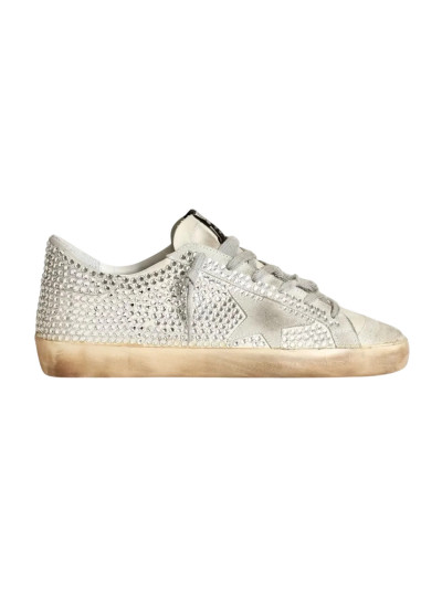 Super-Star in Aged White Nubuck with Swarovski Crystals