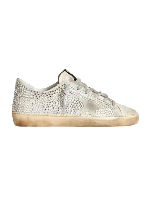 Super-Star in Aged White Nubuck with Swarovski Crystals