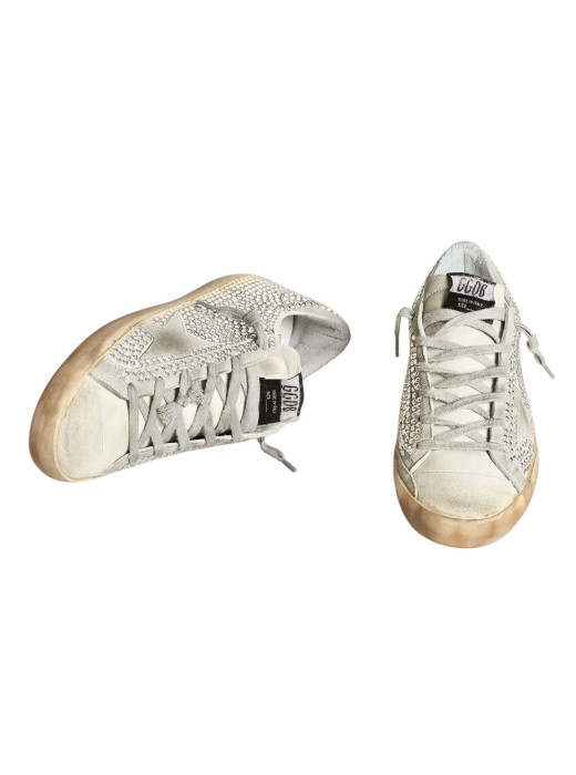 Super-Star in Aged White Nubuck with Swarovski Crystals