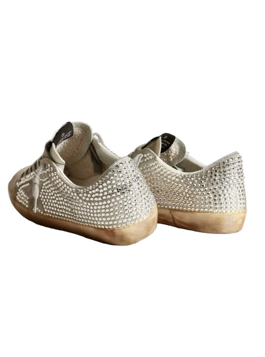 Super-Star in Aged White Nubuck with Swarovski Crystals