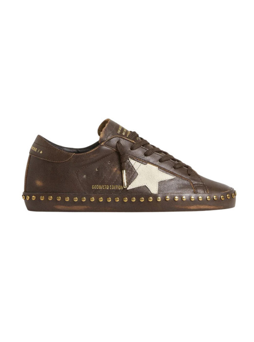 Super-Star in Brown Leather with Cream Suede Star and Studs
