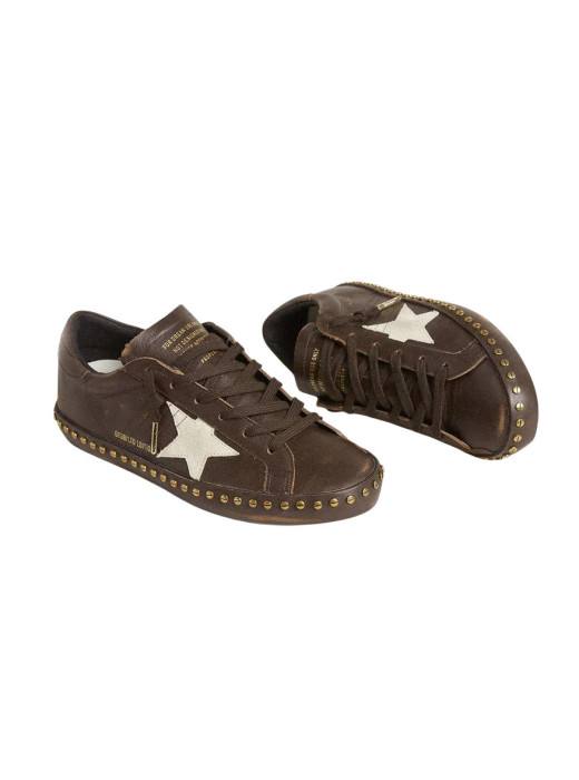 Super-Star in Brown Leather with Cream Suede Star and Studs