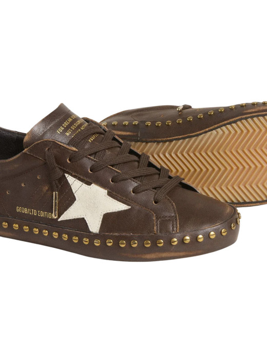 Super-Star in Brown Leather with Cream Suede Star and Studs