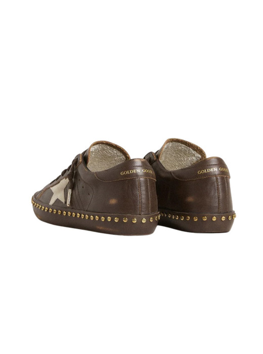 Super-Star in Brown Leather with Cream Suede Star and Studs