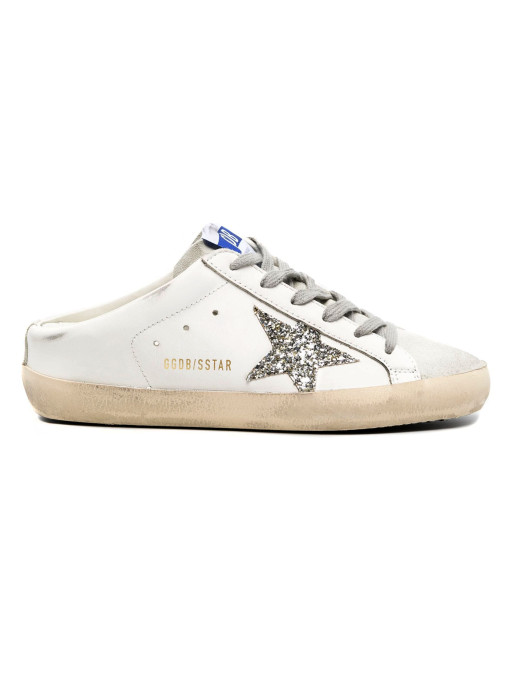 Super-Star Sabot with Platinum Glitter Star and Suede Tongue