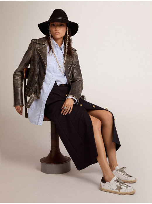 Super-Star with black heel tab and metal stud lettering