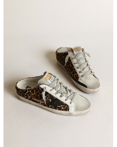 Super-Star Sabot in leopard print pony skin with black star