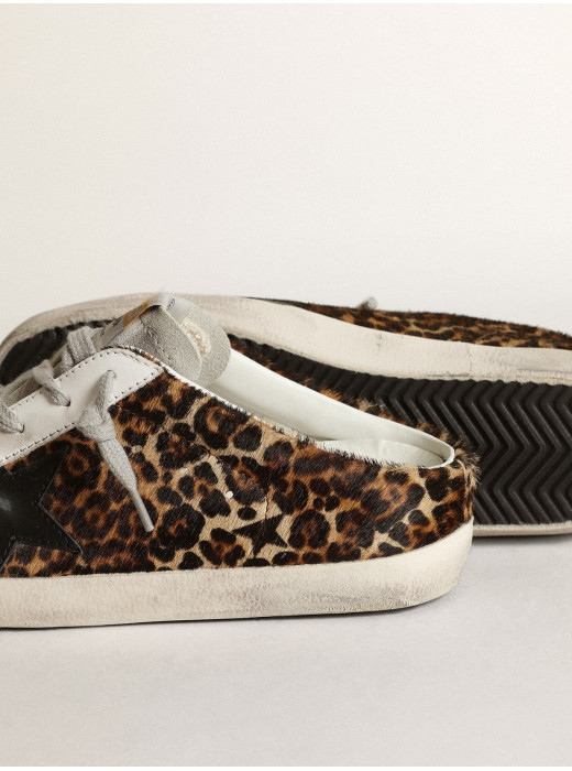 Super-Star Sabot in leopard print pony skin with black star