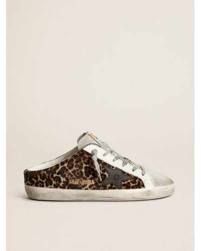 Super-Star Sabot in leopard print pony skin with black star