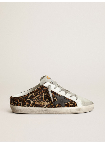Super-Star Sabot in leopard print pony skin with black star