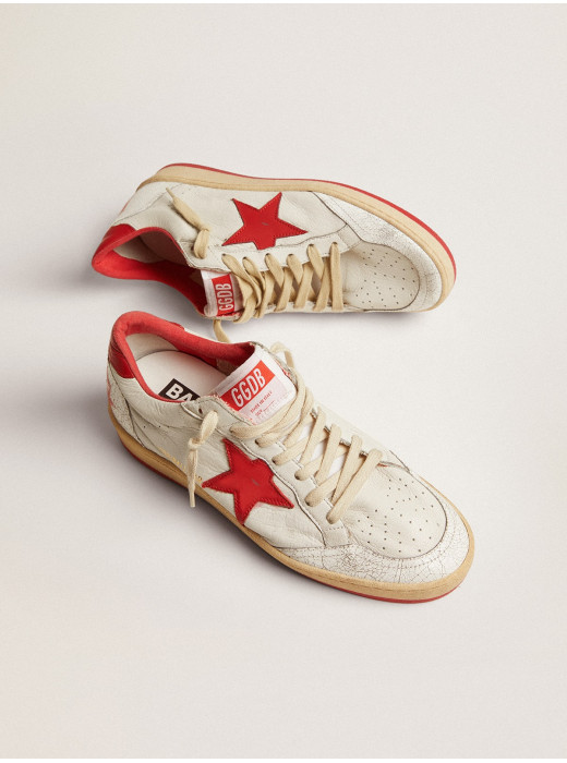 Ball Star in white leather with red star and heel tab