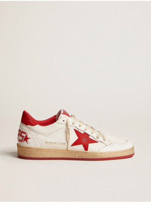 Ball Star in white leather with red star and heel tab