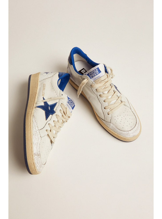 Ball Star in white nappa with bright blue metallic leather star and heel tab