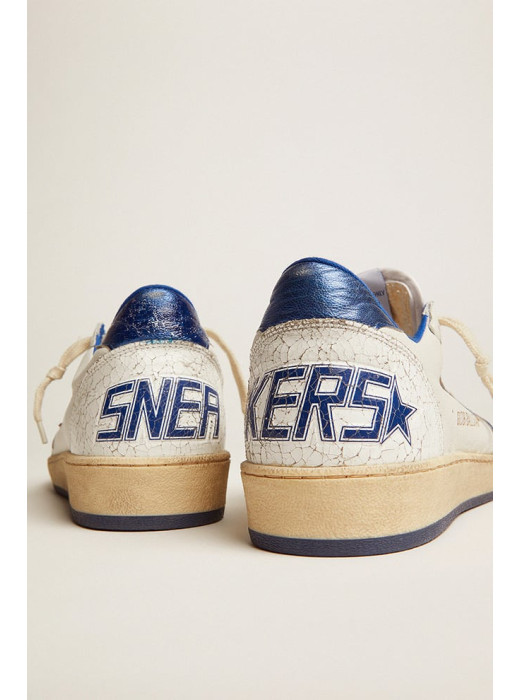 Ball Star in white nappa with bright blue metallic leather star and heel tab