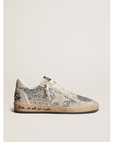 Ball Star in silver glitter with ice-gray suede inserts
